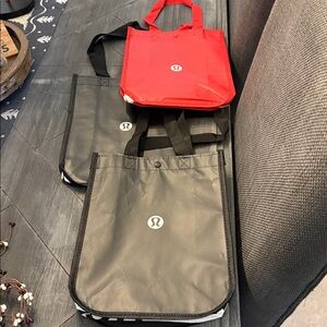 Lululemon black and Red Tote Bags reusable. Set of 3 New!!